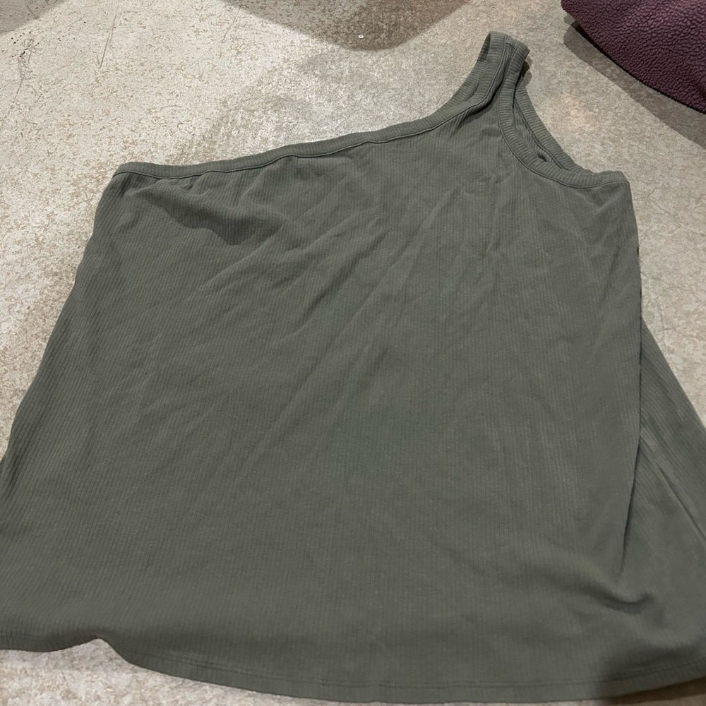 Women's One-Shoulder Ribbed Tank Top - Olive